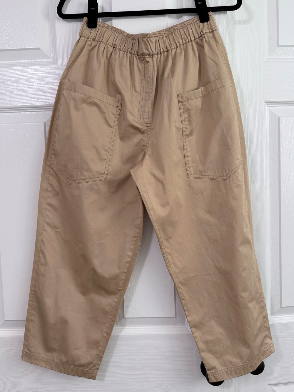 Zara Womens Small Khaki Barrel Leg Pants Elastic Waist Utility Pockets